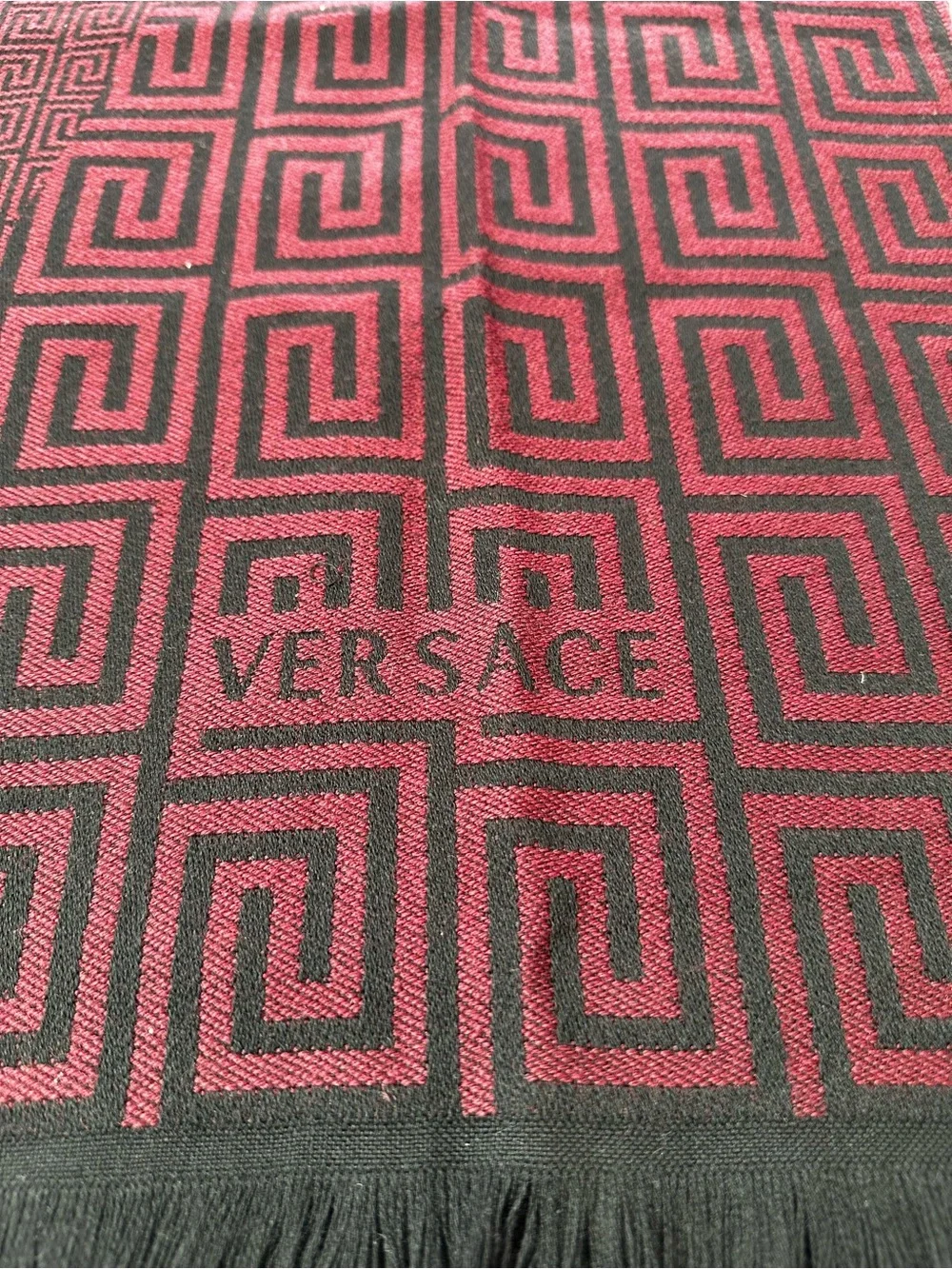 Versace Black & Burgundy Medusa Pattern Scarf
